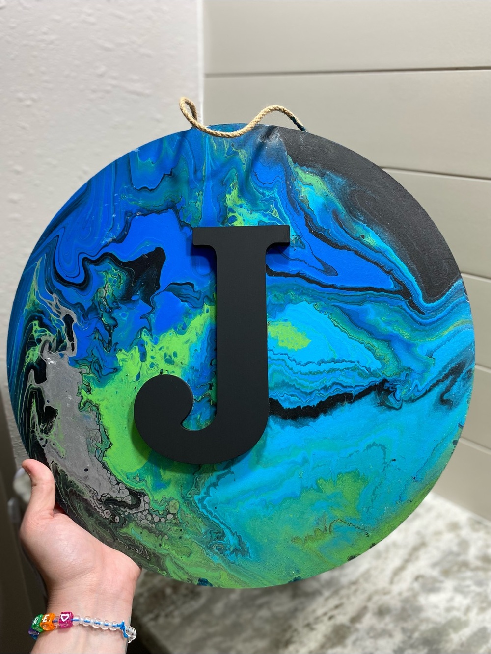 Blue & Green Abstract Hanging Wall Art W/ Letter J